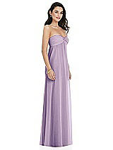Side View Thumbnail - Pale Purple Twist Shirred Strapless Empire Waist Gown with Optional Straps