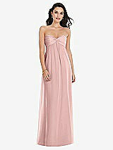 Front View Thumbnail - Rose - PANTONE Rose Quartz Twist Shirred Strapless Empire Waist Gown with Optional Straps