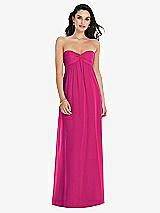 Front View Thumbnail - Think Pink Twist Shirred Strapless Empire Waist Gown with Optional Straps
