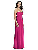 Side View Thumbnail - Think Pink Twist Shirred Strapless Empire Waist Gown with Optional Straps