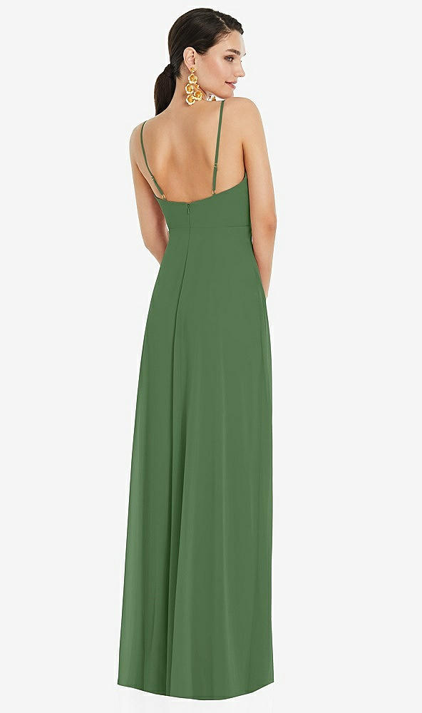 Back View - Vineyard Green Adjustable Strap Wrap Bodice Maxi Dress with Front Slit 