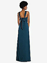 Alt View 3 Thumbnail - Atlantic Blue Draped Satin Grecian Column Gown with Convertible Straps
