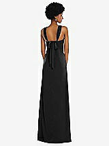 Alt View 3 Thumbnail - Black Draped Satin Grecian Column Gown with Convertible Straps