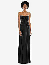 Front View Thumbnail - Black Draped Satin Grecian Column Gown with Convertible Straps