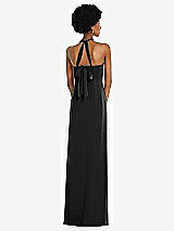 Rear View Thumbnail - Black Draped Satin Grecian Column Gown with Convertible Straps