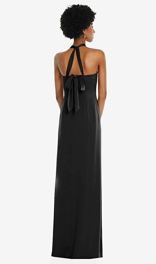 Back View - Black Draped Satin Grecian Column Gown with Convertible Straps