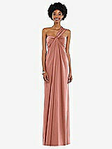 Alt View 7 Thumbnail - Desert Rose Draped Satin Grecian Column Gown with Convertible Straps