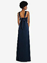 Alt View 3 Thumbnail - Midnight Navy Draped Satin Grecian Column Gown with Convertible Straps