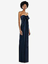 Alt View 5 Thumbnail - Midnight Navy Draped Satin Grecian Column Gown with Convertible Straps