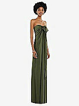 Alt View 5 Thumbnail - Olive Green Draped Satin Grecian Column Gown with Convertible Straps