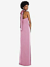 Alt View 1 Thumbnail - Powder Pink Draped Satin Grecian Column Gown with Convertible Straps
