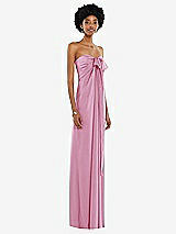Alt View 5 Thumbnail - Powder Pink Draped Satin Grecian Column Gown with Convertible Straps