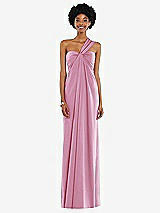 Alt View 7 Thumbnail - Powder Pink Draped Satin Grecian Column Gown with Convertible Straps