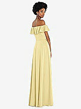 Rear View Thumbnail - Pale Yellow Straight-Neck Ruffled Off-the-Shoulder Satin Maxi Dress