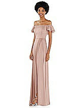 Side View Thumbnail - Toasted Sugar Straight-Neck Ruffled Off-the-Shoulder Satin Maxi Dress