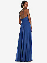 Rear View Thumbnail - Classic Blue Diamond Halter Maxi Dress with Adjustable Straps