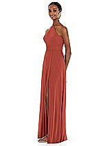Side View Thumbnail - Amber Sunset Diamond Halter Maxi Dress with Adjustable Straps