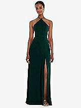 Front View Thumbnail - Evergreen Diamond Halter Maxi Dress with Adjustable Straps