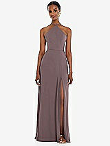 Front View Thumbnail - French Truffle Diamond Halter Maxi Dress with Adjustable Straps