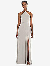 Front View Thumbnail - Oyster Diamond Halter Maxi Dress with Adjustable Straps