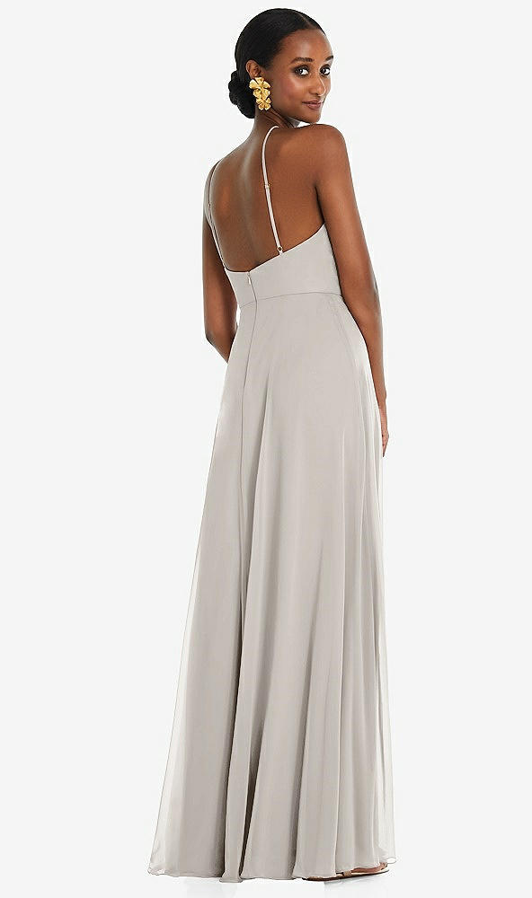 Back View - Oyster Diamond Halter Maxi Dress with Adjustable Straps