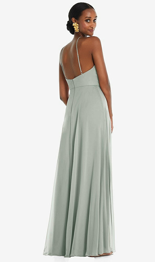 Back View - Willow Green Diamond Halter Maxi Dress with Adjustable Straps