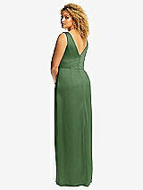 Rear View Thumbnail - Vineyard Green Faux Wrap Whisper Satin Maxi Dress with Draped Tulip Skirt