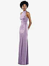 Side View Thumbnail - Pale Purple High Neck Backless Maxi Dress with Slim Belt