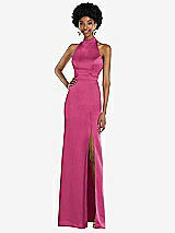 Rear View Thumbnail - Tea Rose High Neck Backless Maxi Dress with Slim Belt