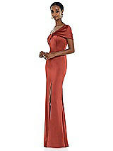 Side View Thumbnail - Amber Sunset Twist Cuff One-Shoulder Princess Line Trumpet Gown