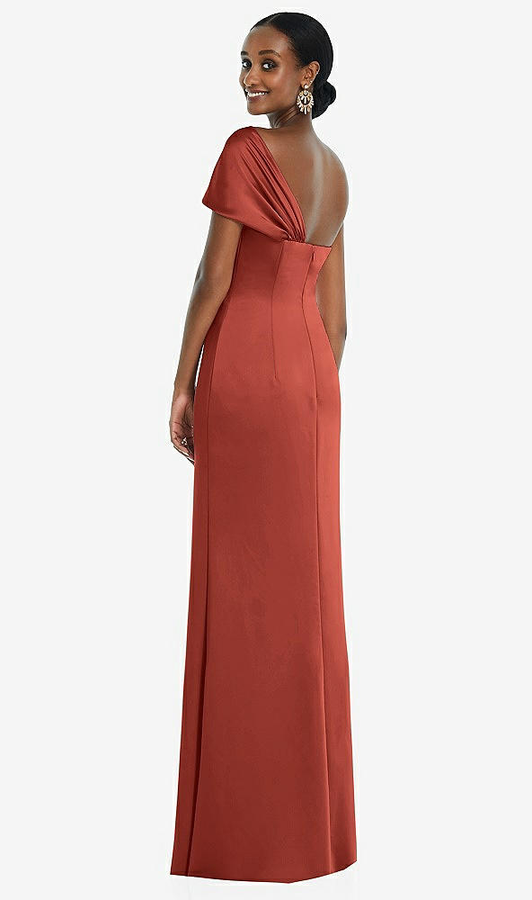 Back View - Amber Sunset Twist Cuff One-Shoulder Princess Line Trumpet Gown