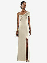 Front View Thumbnail - Champagne Twist Cuff One-Shoulder Princess Line Trumpet Gown