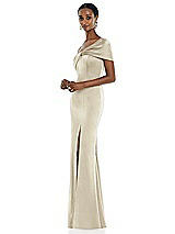 Side View Thumbnail - Champagne Twist Cuff One-Shoulder Princess Line Trumpet Gown