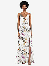 Front View Thumbnail - Butterfly Botanica Ivory Faux Wrap Criss Cross Back Maxi Dress with Adjustable Straps