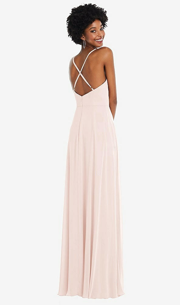 Back View - Blush Faux Wrap Criss Cross Back Maxi Dress with Adjustable Straps