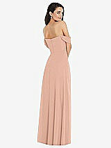 Rear View Thumbnail - Pale Peach Off-the-Shoulder Draped Sleeve Maxi Dress with Front Slit