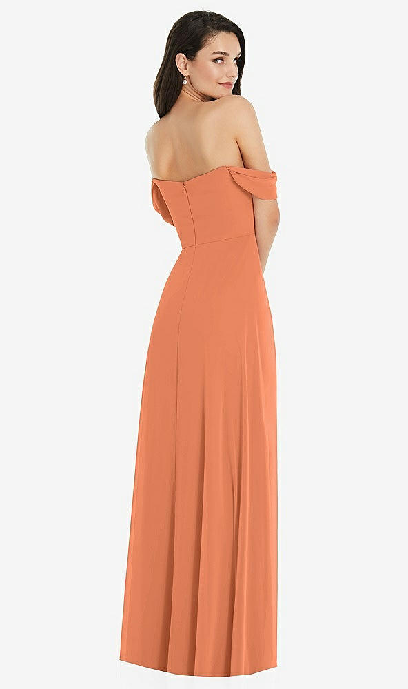 Back View - Sweet Melon Off-the-Shoulder Draped Sleeve Maxi Dress with Front Slit