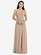 Front View Thumbnail - Topaz Off-the-Shoulder Draped Sleeve Maxi Dress with Front Slit