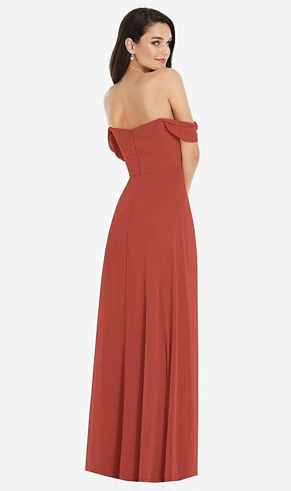 Back View - Amber Sunset Off-the-Shoulder Draped Sleeve Maxi Dress with Front Slit