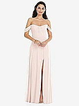 Front View Thumbnail - Blush Off-the-Shoulder Draped Sleeve Maxi Dress with Front Slit