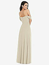 Rear View Thumbnail - Champagne Off-the-Shoulder Draped Sleeve Maxi Dress with Front Slit