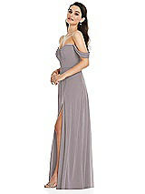 Side View Thumbnail - Cashmere Gray Off-the-Shoulder Draped Sleeve Maxi Dress with Front Slit