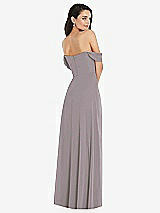 Rear View Thumbnail - Cashmere Gray Off-the-Shoulder Draped Sleeve Maxi Dress with Front Slit