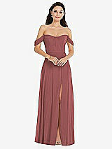 Front View Thumbnail - English Rose Off-the-Shoulder Draped Sleeve Maxi Dress with Front Slit