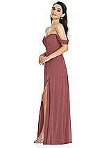 Side View Thumbnail - English Rose Off-the-Shoulder Draped Sleeve Maxi Dress with Front Slit