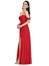 Side View Thumbnail - Parisian Red Off-the-Shoulder Draped Sleeve Maxi Dress with Front Slit