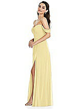 Side View Thumbnail - Pale Yellow Off-the-Shoulder Draped Sleeve Maxi Dress with Front Slit