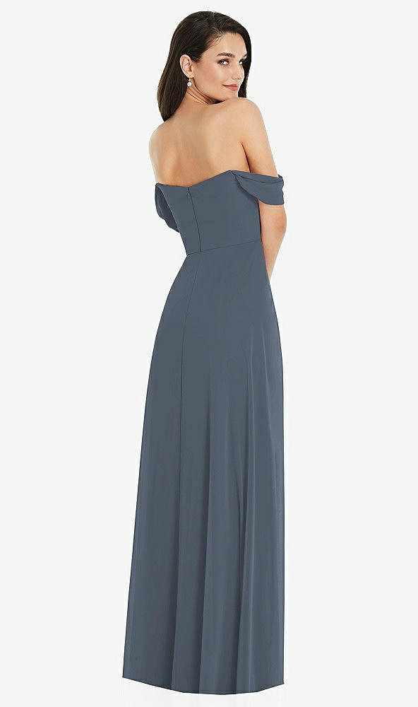 Back View - Silverstone Off-the-Shoulder Draped Sleeve Maxi Dress with Front Slit
