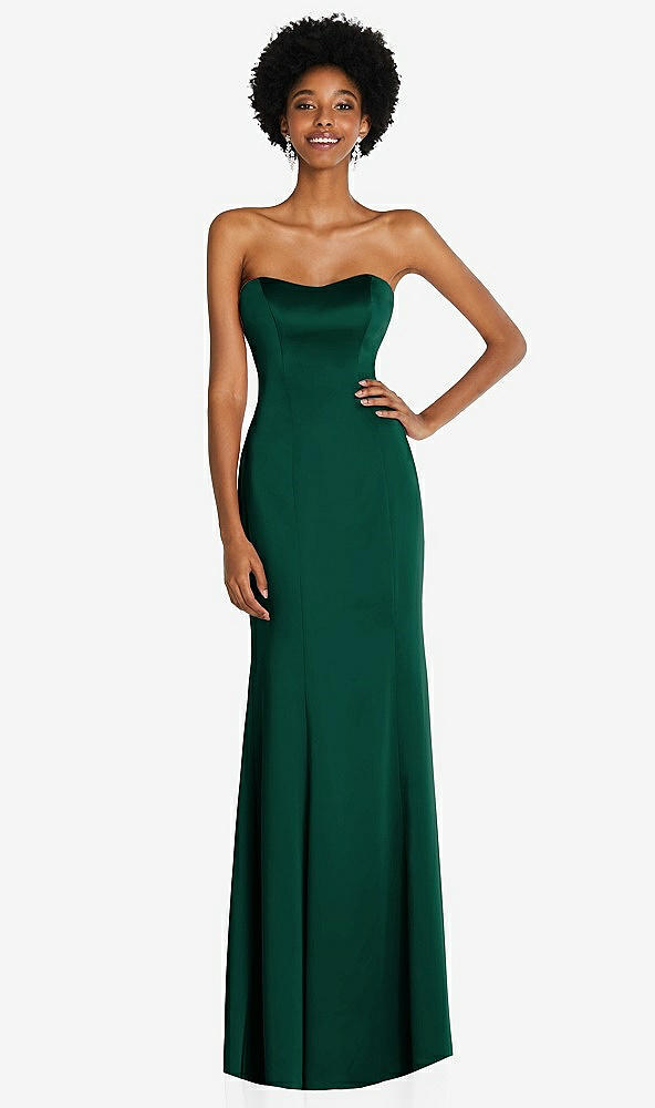 Front View - Hunter Green Strapless Princess Line Lux Charmeuse Mermaid Gown