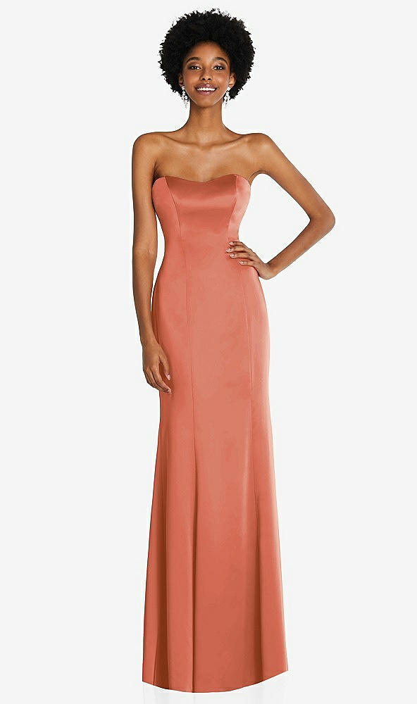 Front View - Terracotta Copper Strapless Princess Line Lux Charmeuse Mermaid Gown